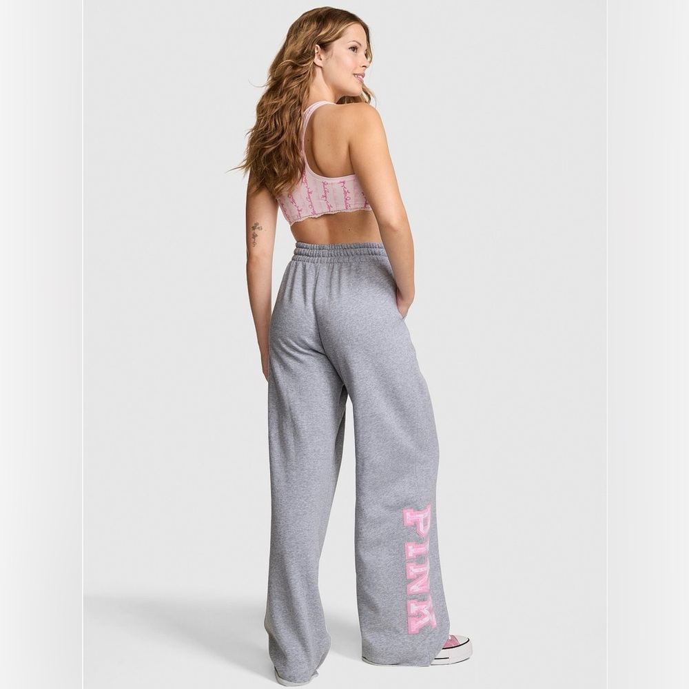 PINK x LoveShackFancy Wide-Leg Sweatpants Heather Grey Medium Regular